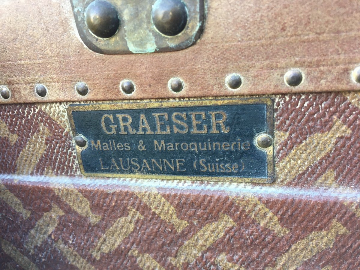 Ancienne Malle De Voyage  .  Fabrication Suisse Graeser Lausanne-photo-7